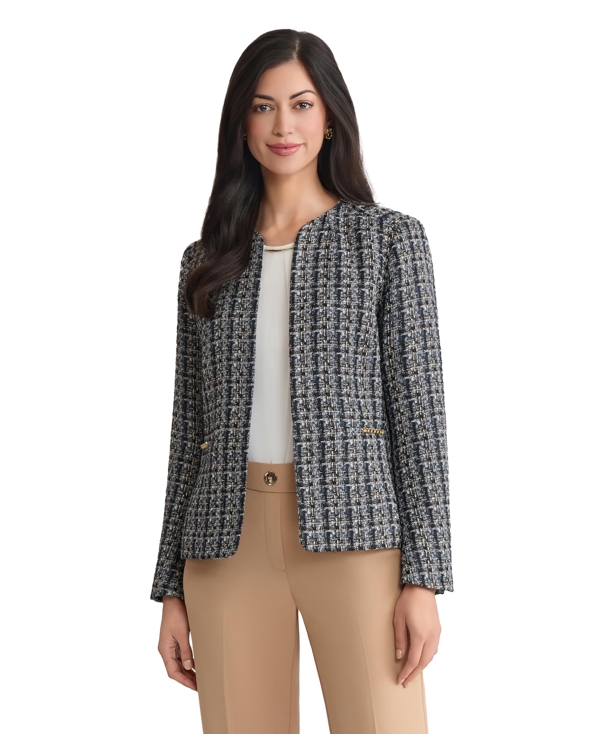 Kasper Womens Boucle Tweed Cardigan Jacket