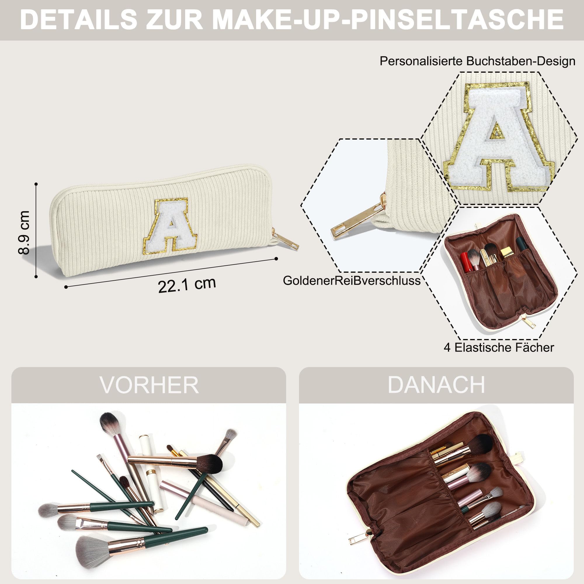 YOOLIFE Geburtstagsgeschenk Mädchen 3 4 5 6 7 8 9 10 11 12 13 14 Jahre, Kosmetiktasche Kulturbeutel Kulturtasche Make up Tasche Schminktasche Travel Bag Waschtasche Geschenk für Kinder Damen, Beige L