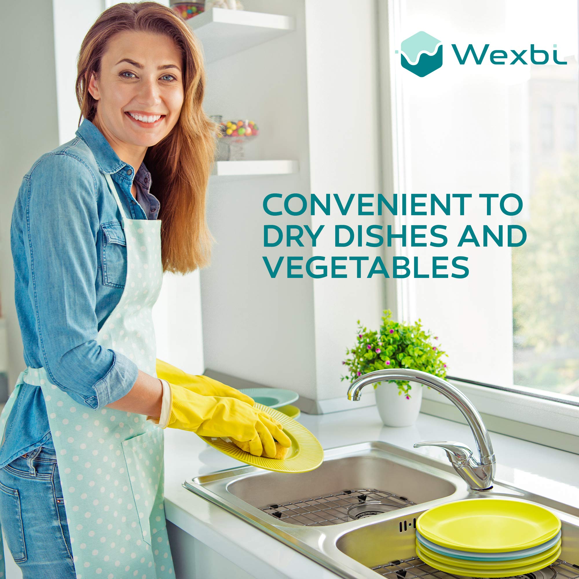 Wexbi Kitchen Sink Protectors for Double Kitchen Sink, Stainless Steel Sink Grid, Set of Two Metal Sink Protector Mat 16 x 13 in, 14.5 x 11.26 in, Grid Sink Bottom Protector with Rear Drain