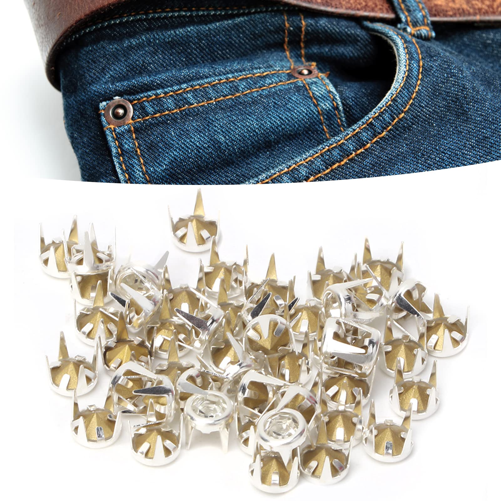 HEEPDD 100 Rivetti In Cristallo E Ottone 10mm Per Fai Da Te Pelle E Moda – Bordo Argento Con Cristallo Bianco