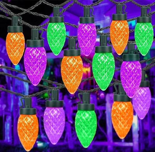 Miniatura 8 de KAQ 2 paquetes de 100 luces LED multicolor C9 para Navidad, impermeables para interiores y exteriores, tira de luces extensible de 98 pies con