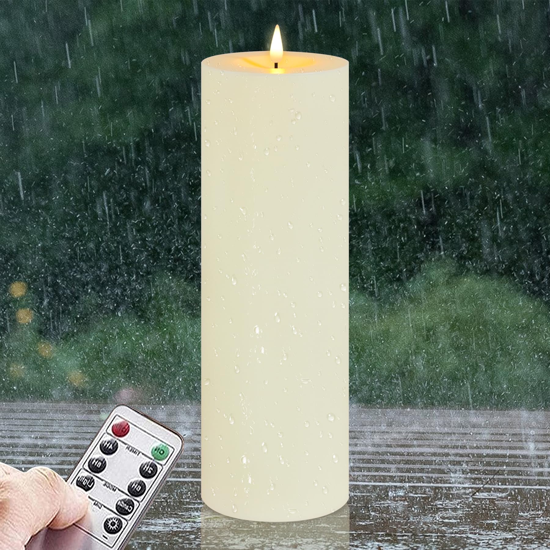 - Zevanor 4" x 12" Flameless LED Waterproof Remote Pillar Candles, Timer Battery Operated Flickering Large Plastic Ivory Outdoor Candles (Long Lasting 420 Hours, Pack of 1)