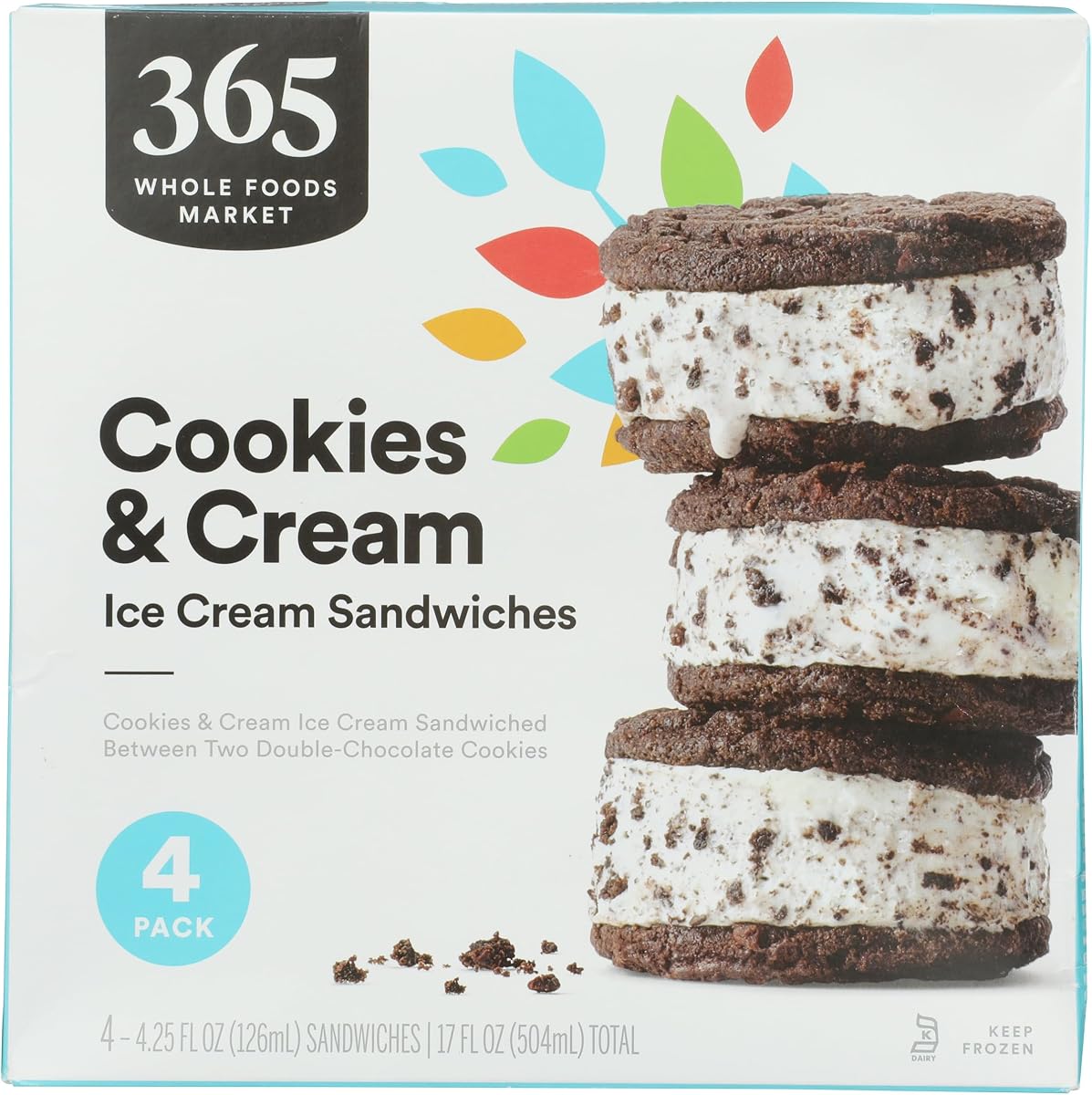 365 by Whole Foods Market Cookies & Cream Ice Cream Sandwiches, 17 FZ