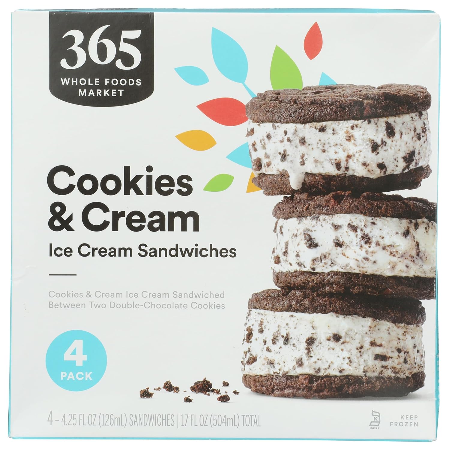 365 By Whole Foods Market, Frozen Ice Cream Sandwich Cookies And Cream, 17 Ounce 365 By Whole Foods Market, Frozen Ice Cream Sandwich Cookies And Cream, 17 Ounce