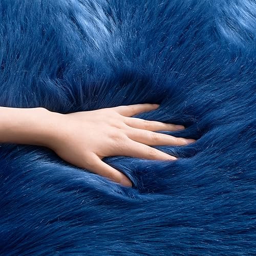 Miniatura 4 de SERISSA Alfombra ultra suave y esponjosa de piel de oveja sintética color azul oscuro, para sofá, para habitación de los niños, dormitorio, sala de