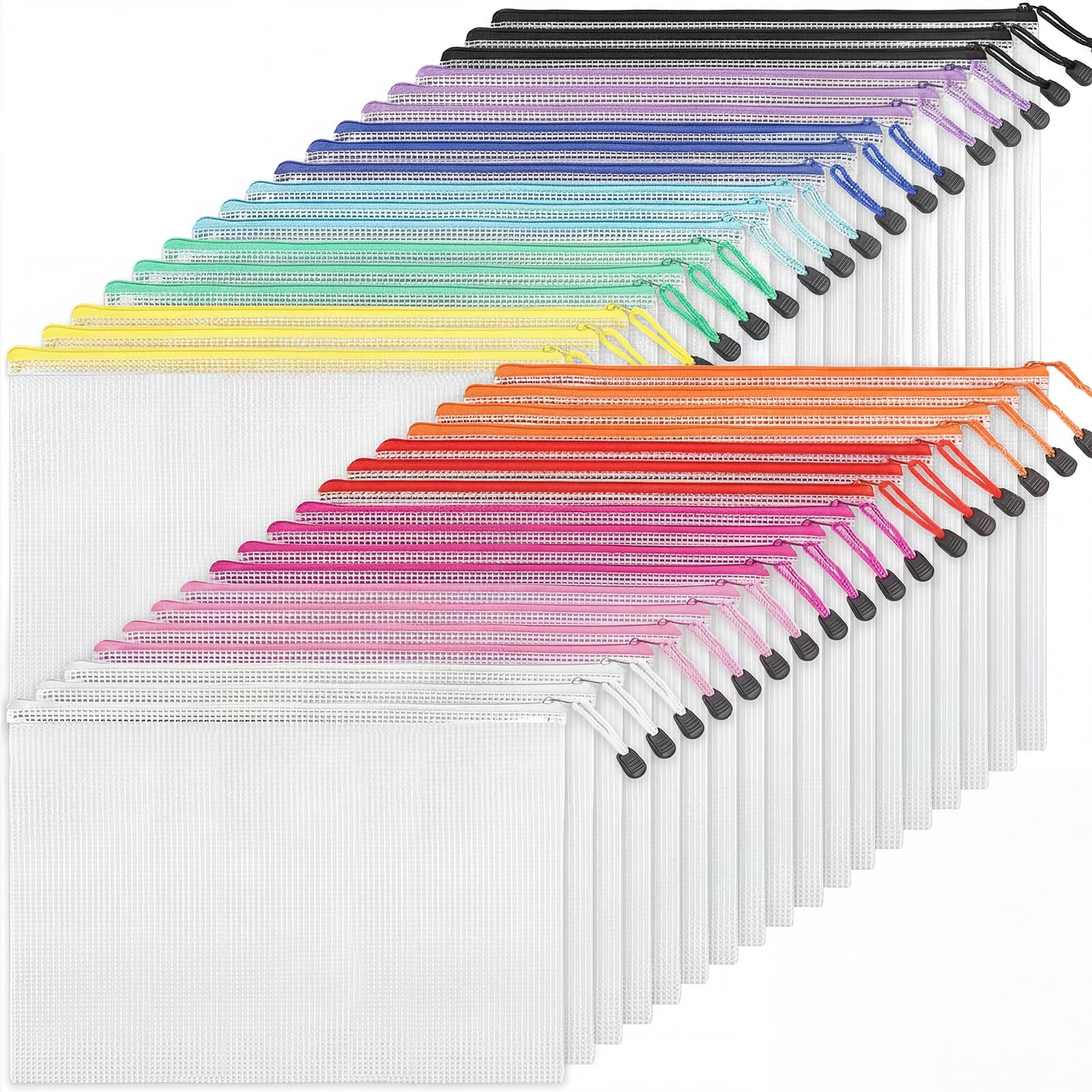 EOOUT 36 sacchetti a rete con cerniera per organizzare, sacchetti in plastica con cerniera in 11 colori, formato lettera, formato A4, puzzle e forniture per ufficio