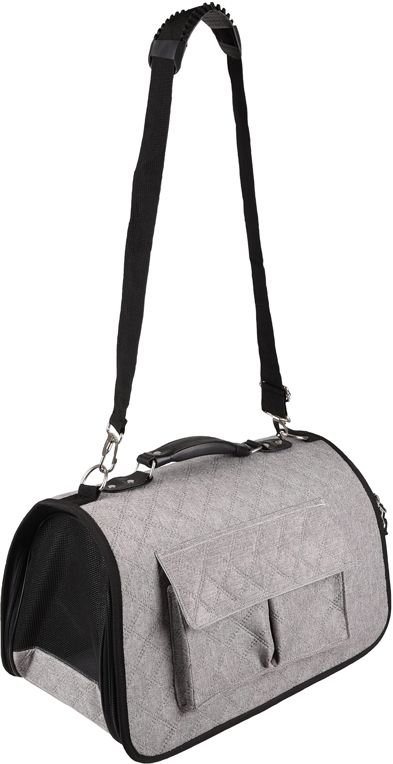 Flamingo Sac de Transport Chat – Chien Amy Gris – 45×21×28 cm – Textile – Ouverture Frontale – Cadre ventilé – Sangle sécurité – bandoulière – 2 Poches Velcro