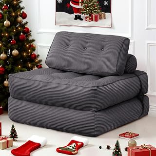 Folding Sofa Bed, Convertible Sleeper Chair with Extra Wide Seat, Oversized Foldable Floor Couch with Back Support & Pillow, Futon Mattress for Living Room/Bedroom/Adults, Single, Dark Grey - Amazon product rated Grade A