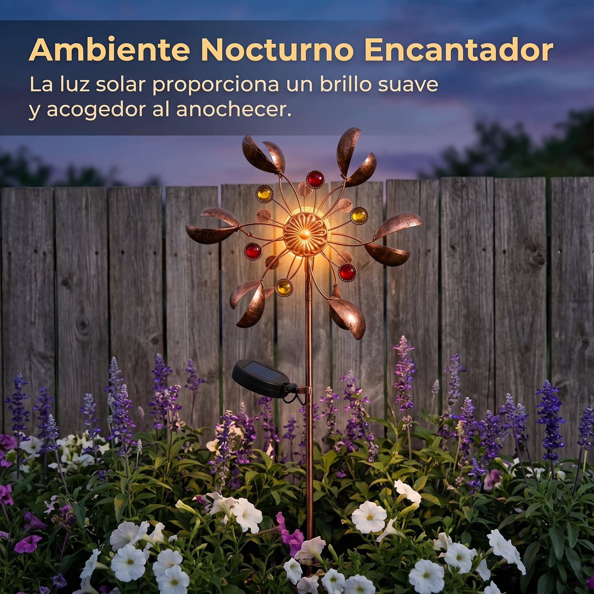 Molinillo Viento Solar Metal con Estaca para Jardín, coración Exterior con Iluminación, Molino de Viento 1 (Solar no Luminoso) de Alta rentabilidad