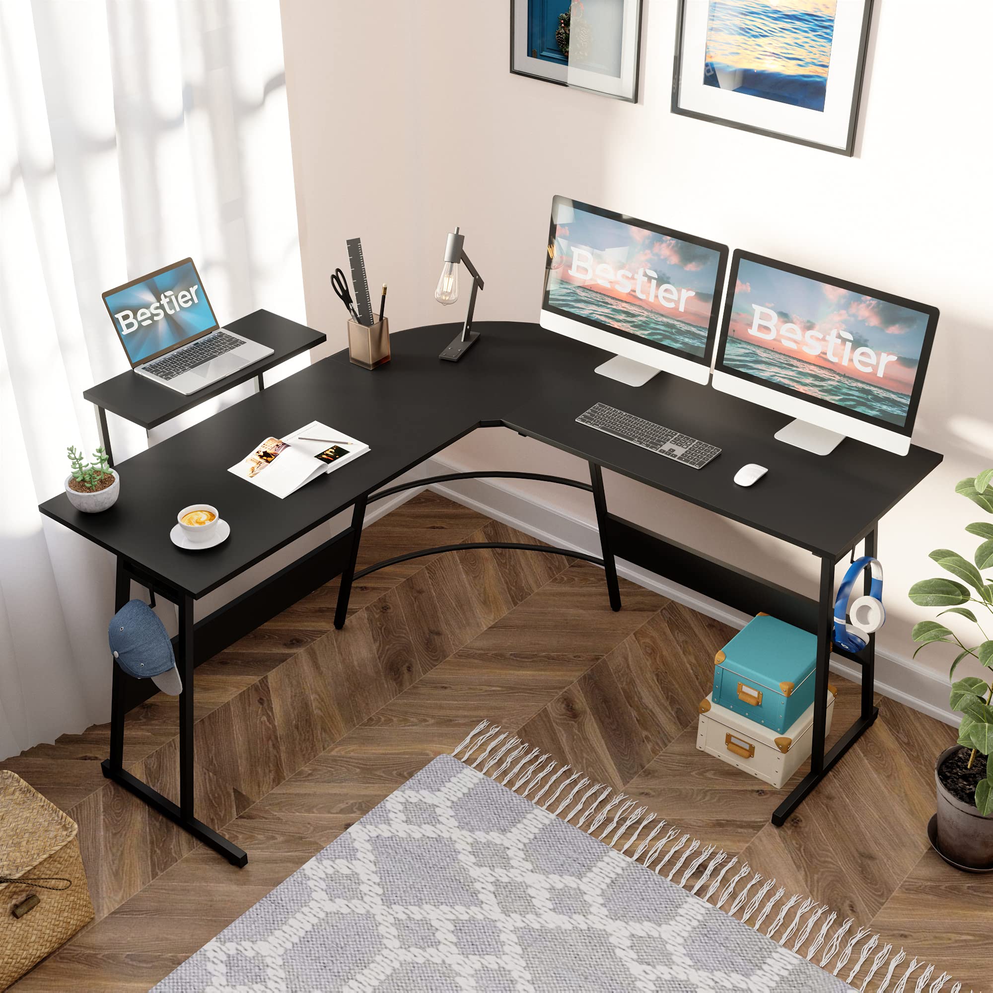 Amazon | Bestier ゲーミングデスク L字 幅129cm パソコンデスク l字