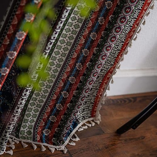 Miniatura 5 de VOGOL Cortinas de dormitorio de estilo bohemio, cortinas semiopacas con estampado de rayas con borlas para sala de estar, comedor, 1 panel de