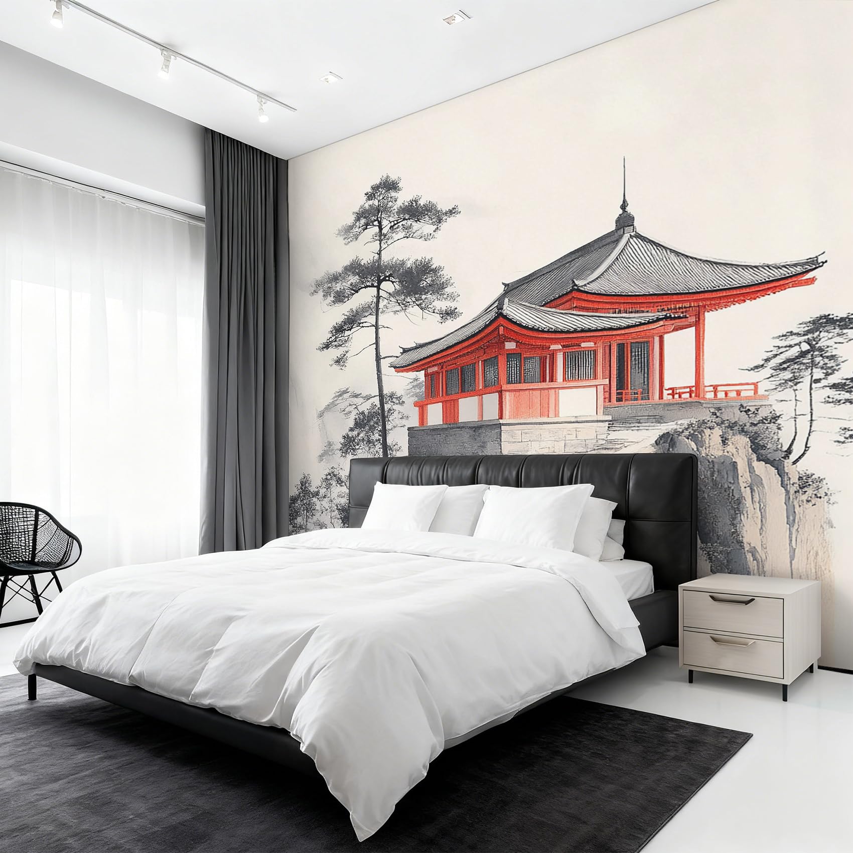 Generisch Fototapete Japanisch, Vliestapete Asiatische Landschaft Tuschemalerei Wandtapete, Tapete 300x210 cm Wohnzimmer Schlafzimmer Wanddekoration, Motivtapete EL&D70