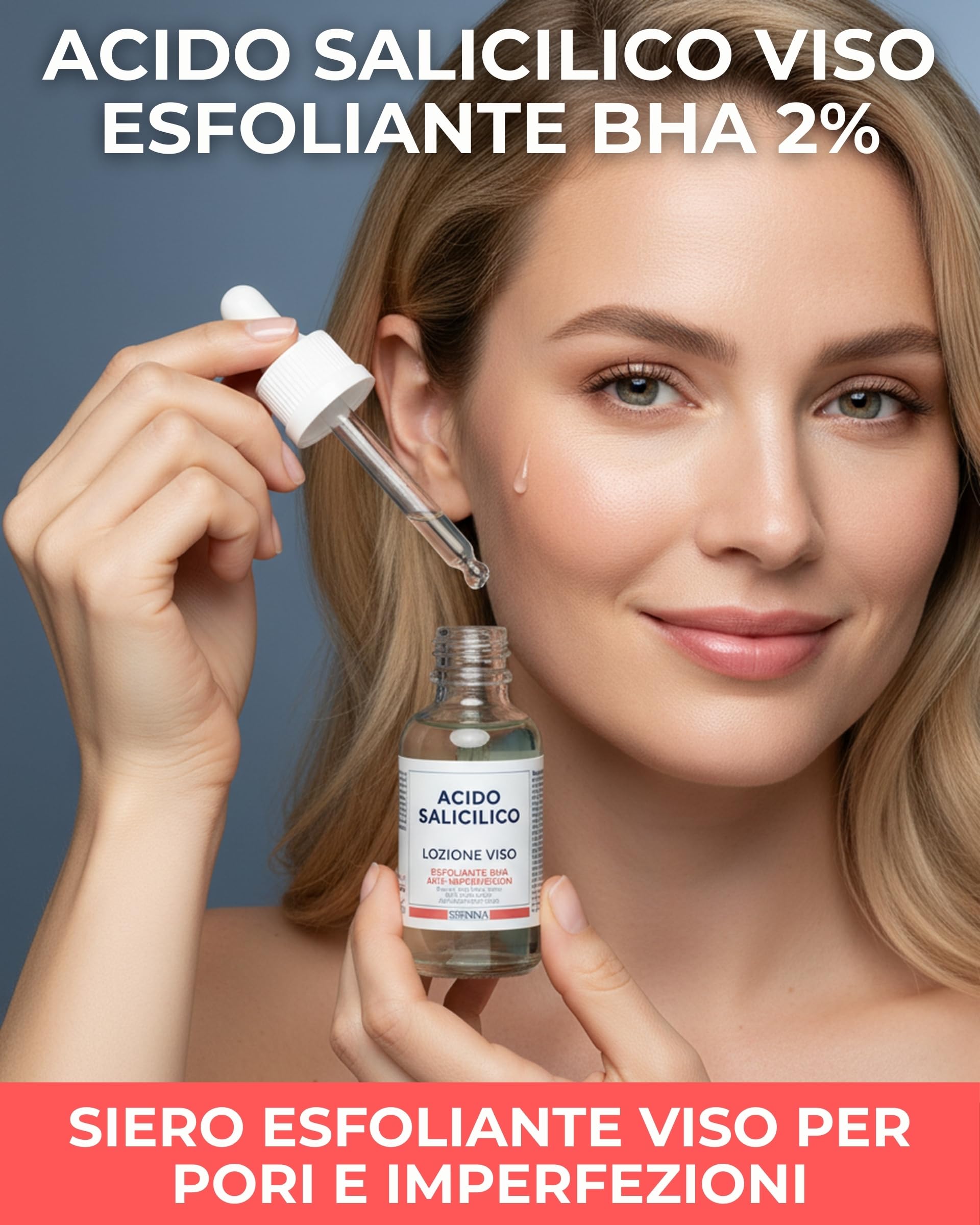 SERININA Acido Salicilico Viso - Salycilic Acid Peeling Viso Siero Esfoliante - per Acne, Brufoli, Pori Dilatati e Punti Neri - Scrub Peeling Chimico - Made in ITALY
