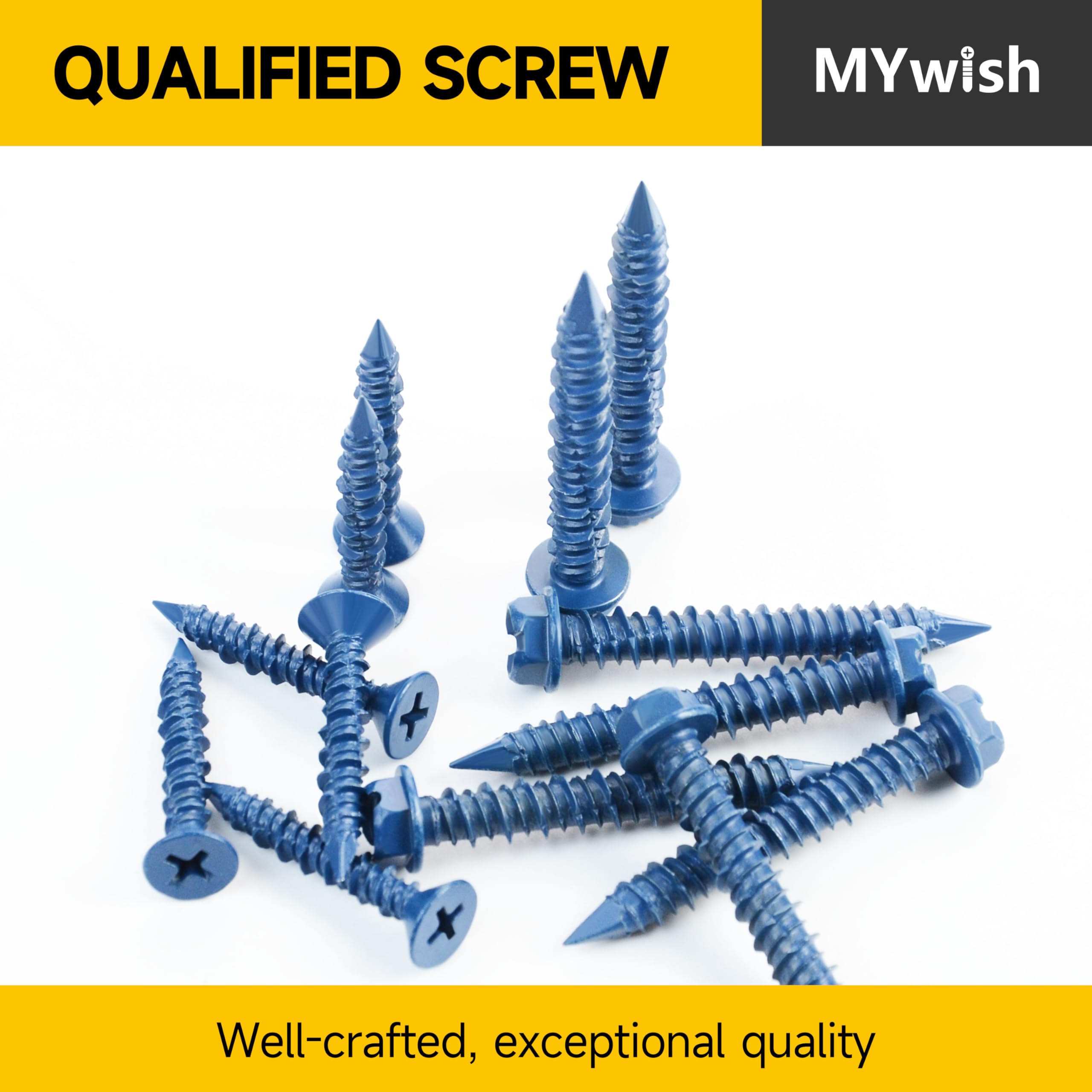 Mywish Kit surtido de 105 tornillos de hormigón, pillips planos y cabeza hexagonal, tornillos de cemento de ladrillo con broca, juego de tornillos de hormigón para hormigón y mampostería