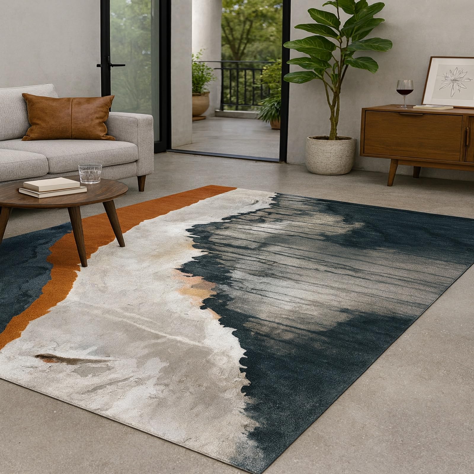 Tapis salon abstract moderne 80x120 cm orange bleu