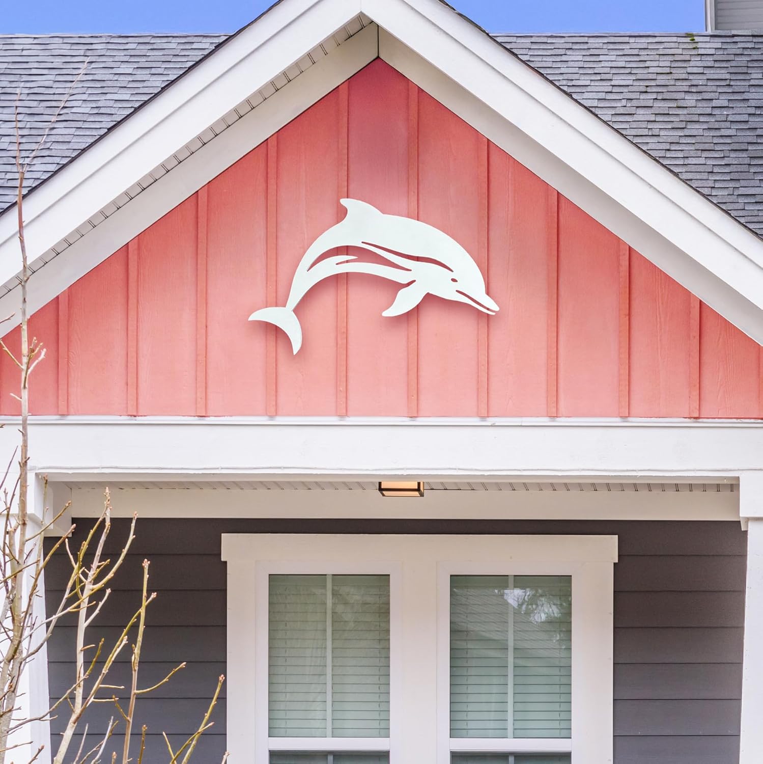 Outdoor Dolphin Wall Decor, Coastal Beach House Decor, PVC Dolphin Sign Indoor Outdoor, Nautical Marine Animal Decor for Pool, Shed, Patio, 2 Foot