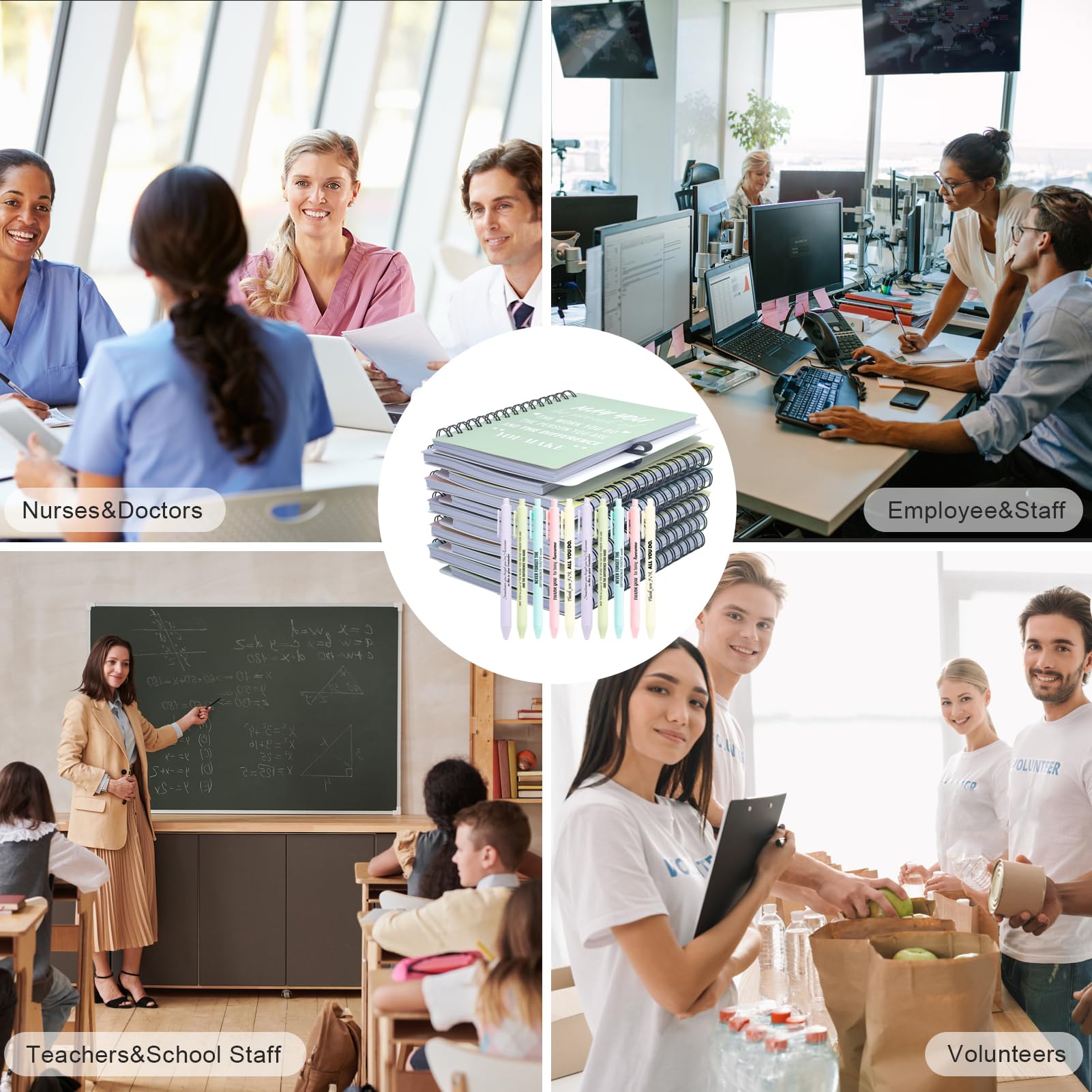 10 set/20 pezzi regali di apprezzamento per i dipendenti, quaderni ispiratori con penne motivazionali, piccoli taccuini per colleghi, personale d'ufficio, squadra, volontari, infermieri, insegnanti