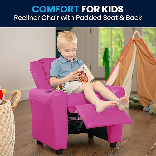 Miniatura 32 de Flash Furniture - Sillón reclinable contemporáneo para niños, color beige vinilo con base para vasos y reposacabezas Vinilo beige.,negro, cuero,