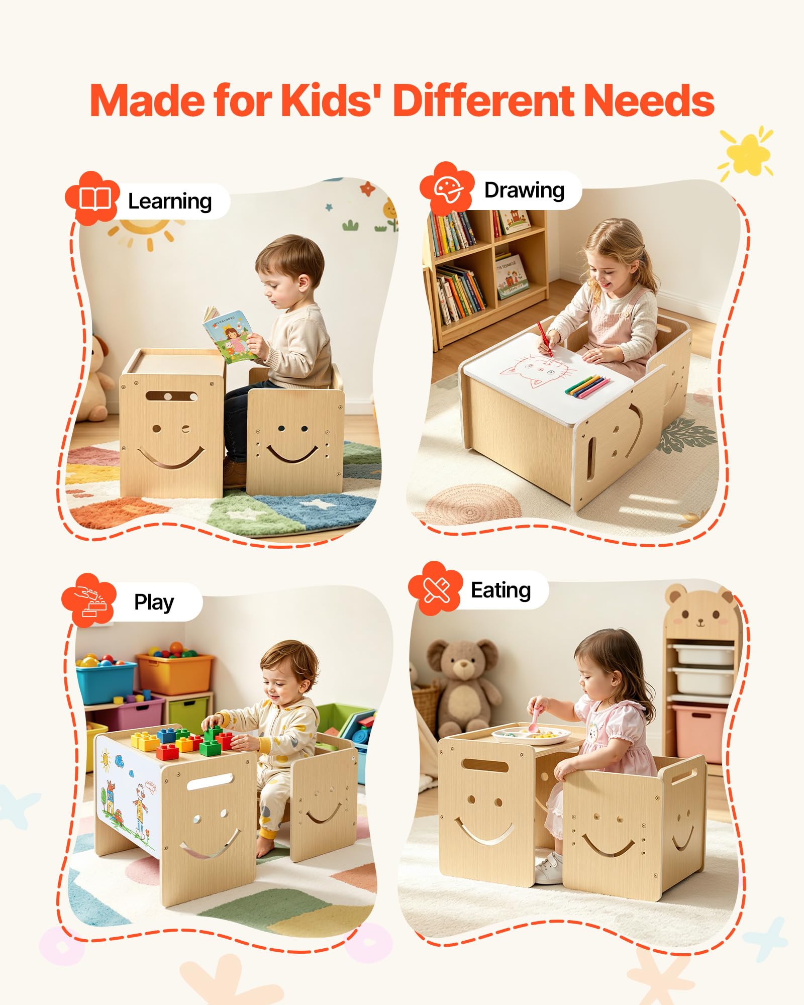 VEVOR Set Tavolo e Sedia Montessori lo Svezzamento, Seggiola e Scrivania