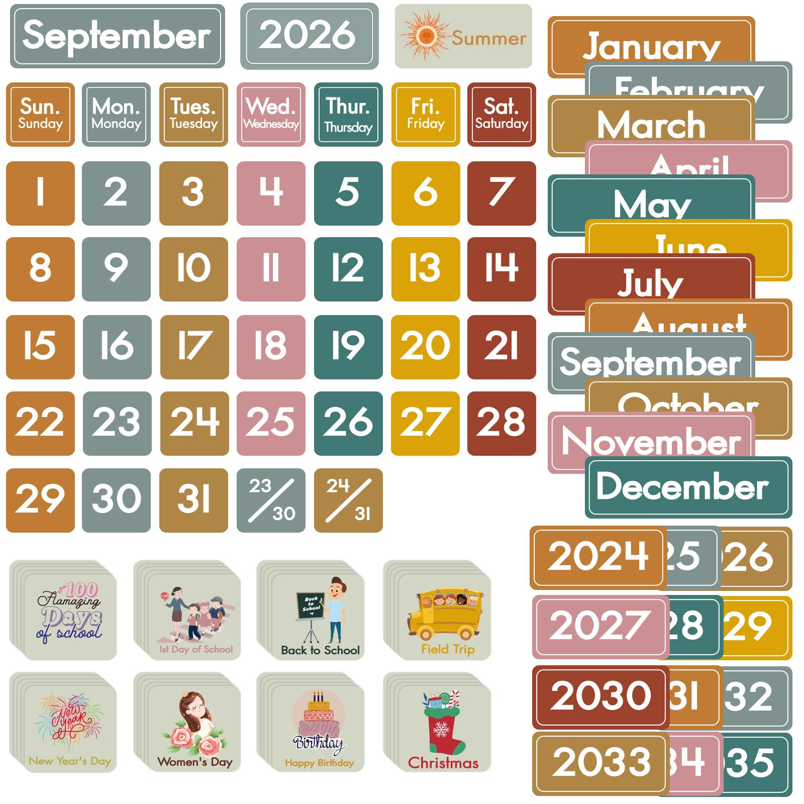 Calendrier mensuel de poche pour salle de classe