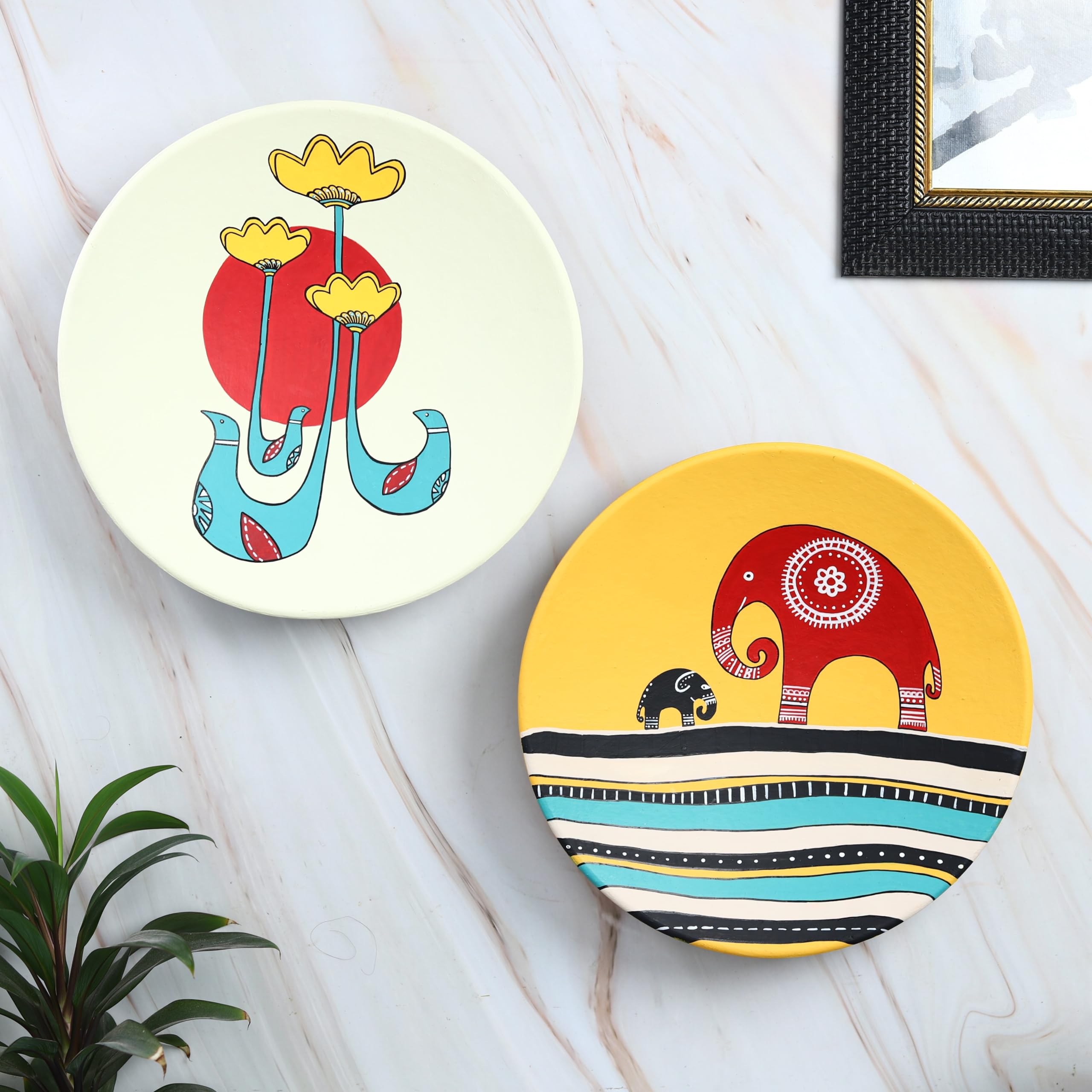 Artysta Natural Beauty Set of 2 Handpainted Terracotta Decorative Wall Plates Decor Hanging Wall Decor Wall Plates For Living Room Home Decoration (9.5 inch, Yellow & Cream) (B0CNK9YWCG) Amazon Price History, Amazon Price Tracker