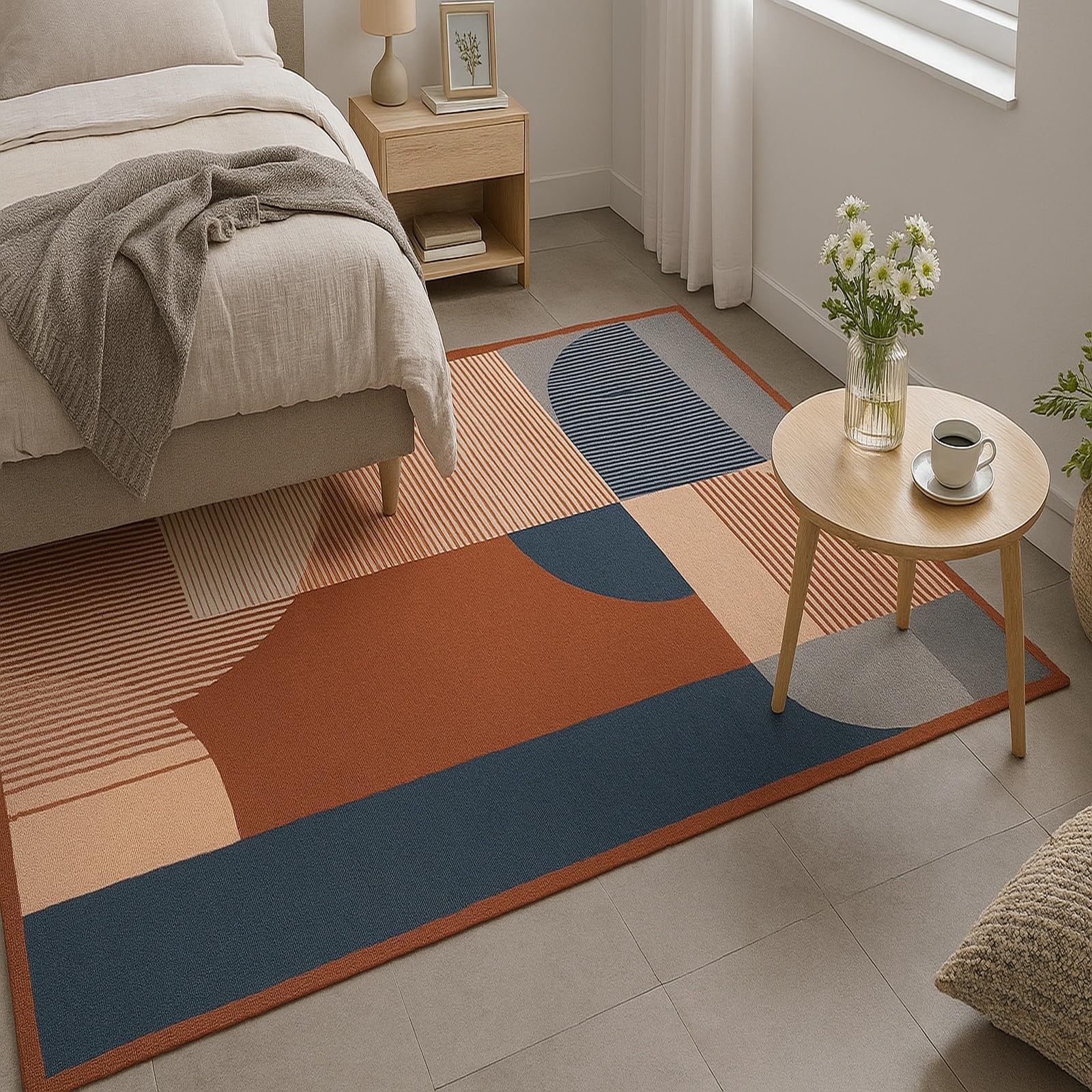 Tapis moderne bleu marine clair et terre cuite texturé BeiSoft