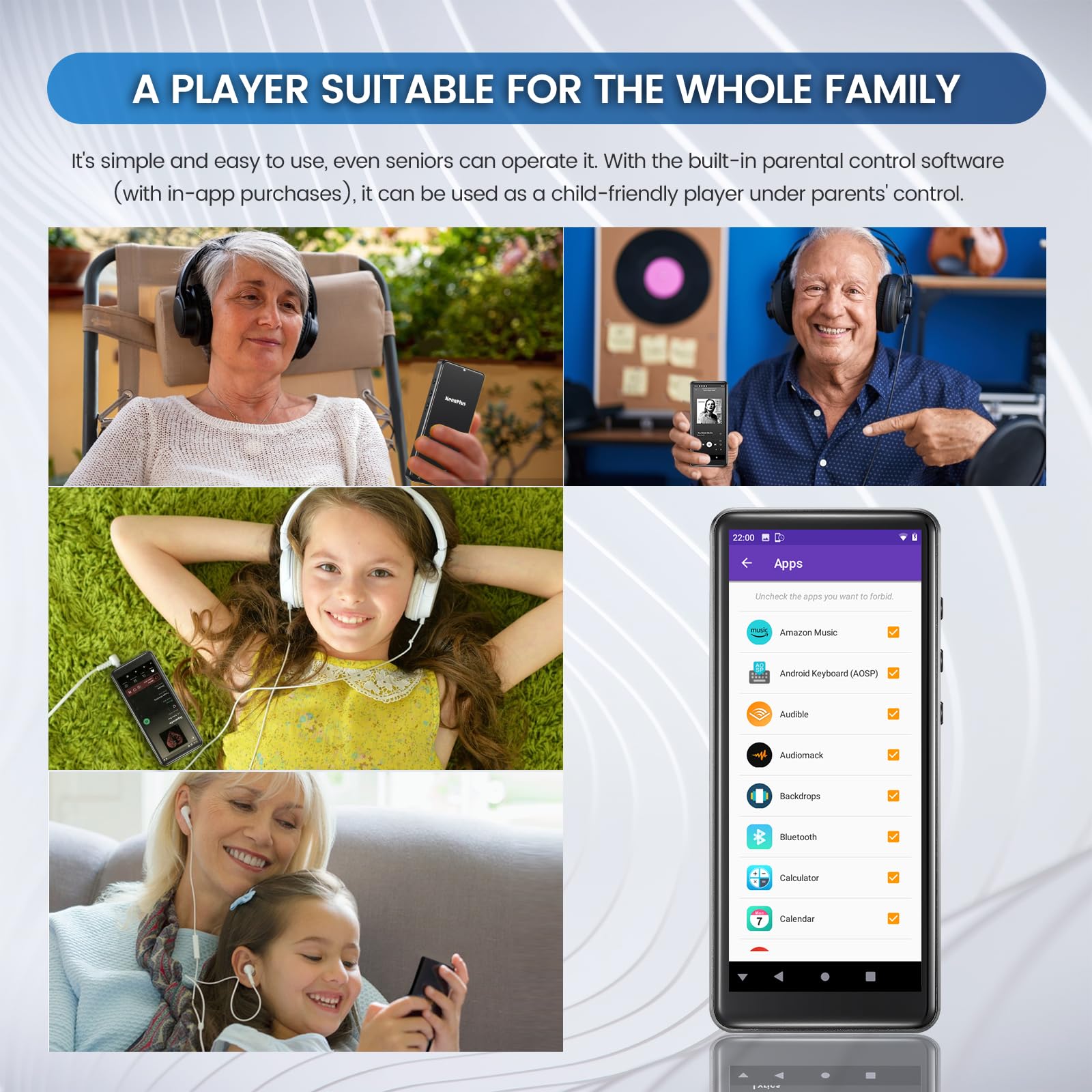 144GB MP3/MP4 Player-KeenPlus Android 9 Bluetooth/WiFi/3.5mm Jack Headphone 4" FHD Touchscreen with Spotify Audio Player with Speaker/Voice Recorder FM Radio Up to 512G Expandable ROM