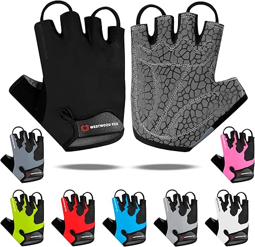 WESTWOOD FOX Guantes de ciclismo de medio dedo, unisex, acolchados, para la palma de la mano, guantes de ciclismo de MTB para hombres y mujeres,