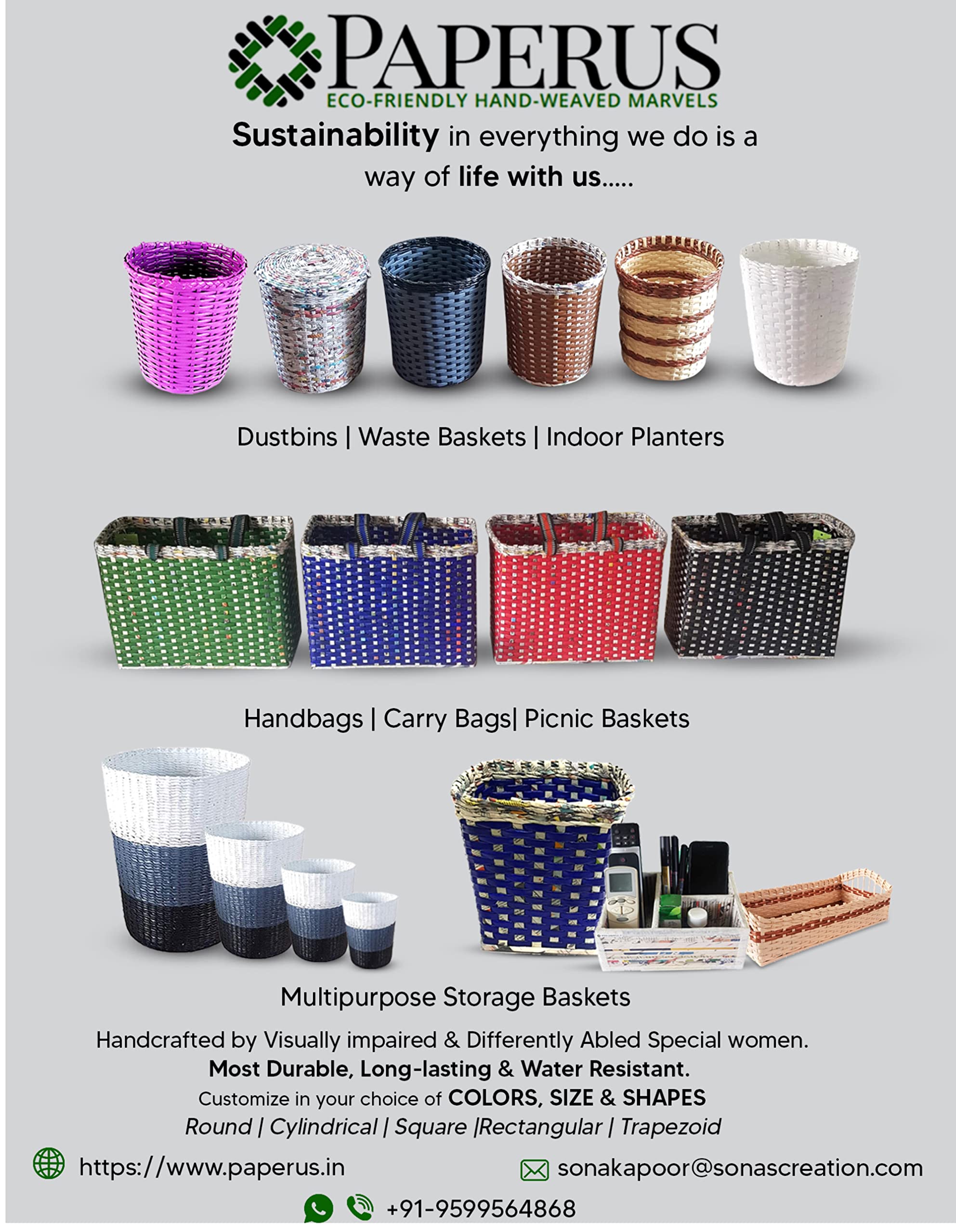 Handcrafted Paper Straw Dustbin - 10L -6