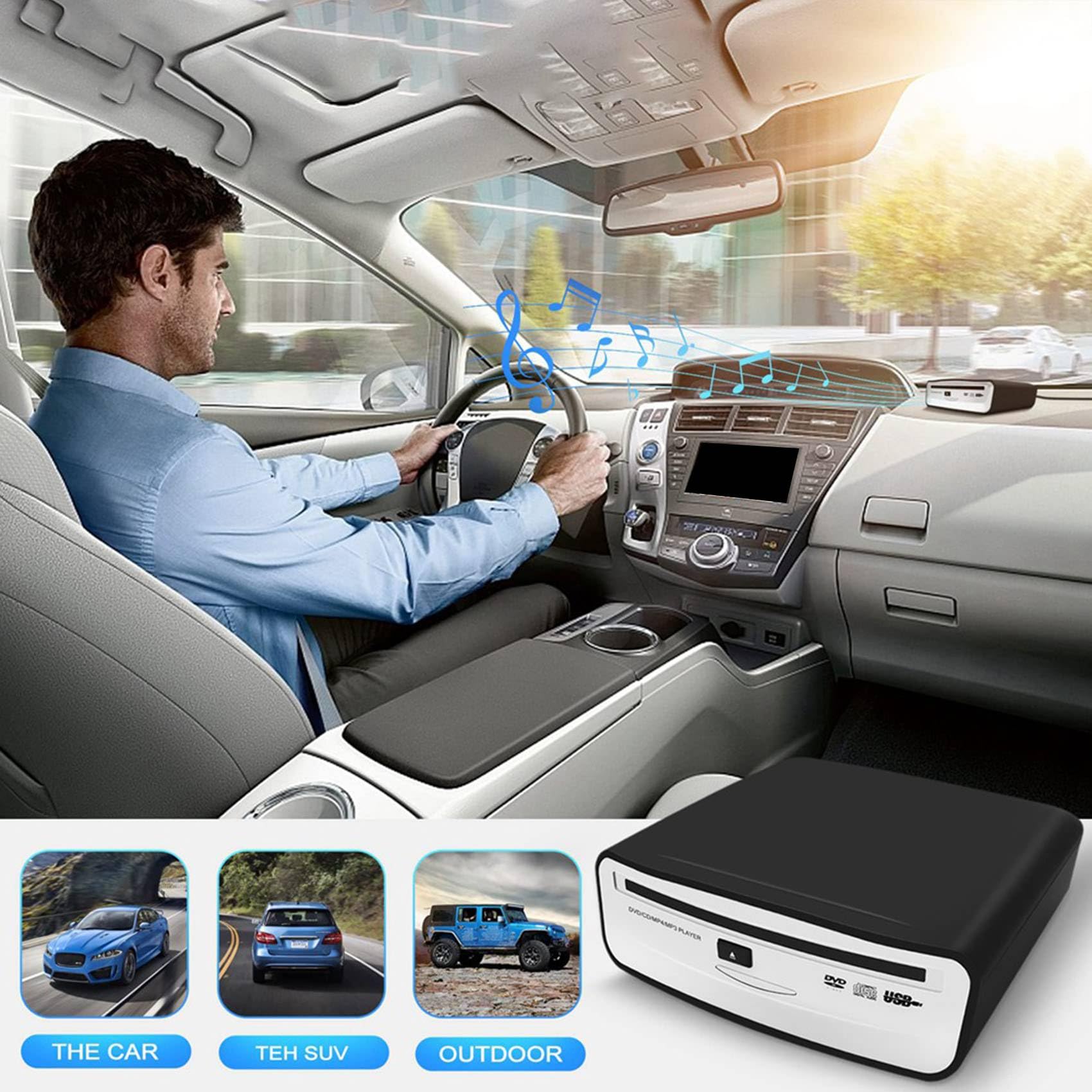 2X Lettore CD Esterno Portatile Universale per Auto, Si Collega alla Porta USB 'Auto, Laptop, TV per Android 4.0 e Versioni Successive Navigazione
