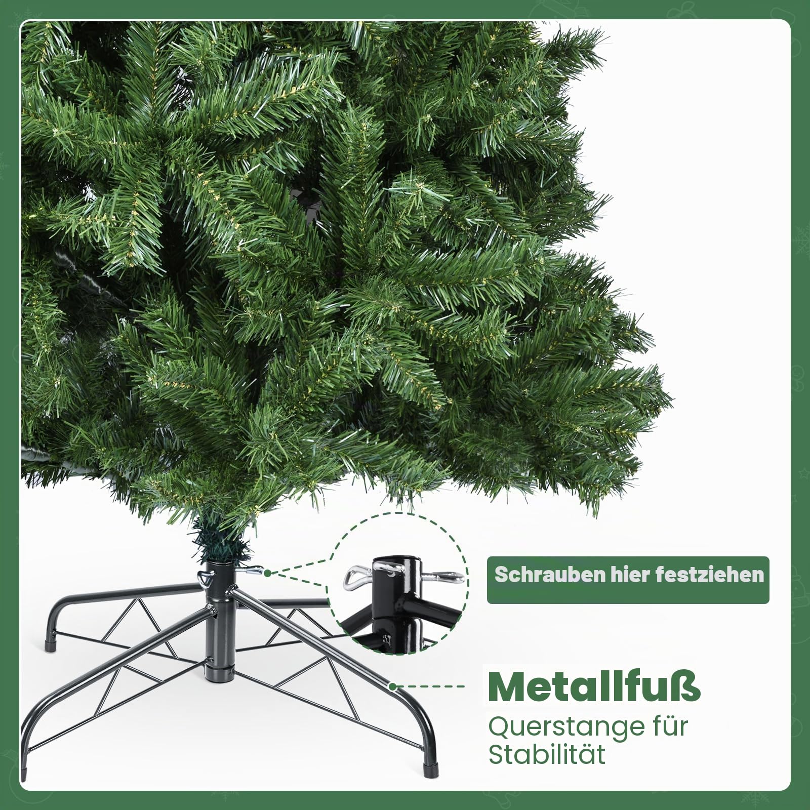 YEAUPE PRO Weihnachtsbaum künstlich, Tannenbaum künstlich mit Metallständer, Christbaum, PVC Tannenbaum mit 800 grünen Spitzen, Grün - 1 Bänder (180CM)