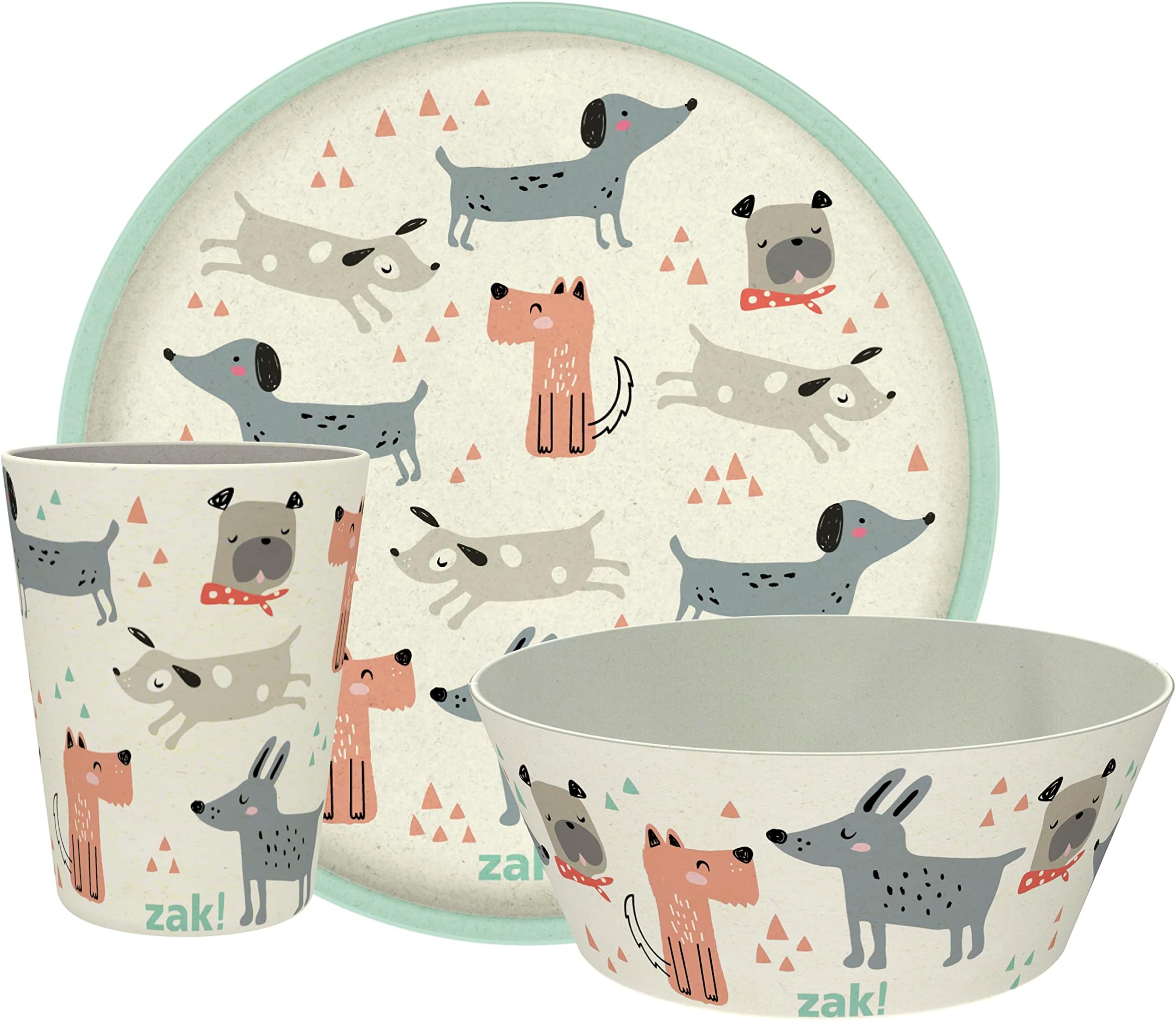Kids Dinnerware Set 3 Pieces, Durable and Sustainable Melamine Bamboo Plate, Bowl, and Tumbler are Perfect For Dinner Time With Family (Dog)