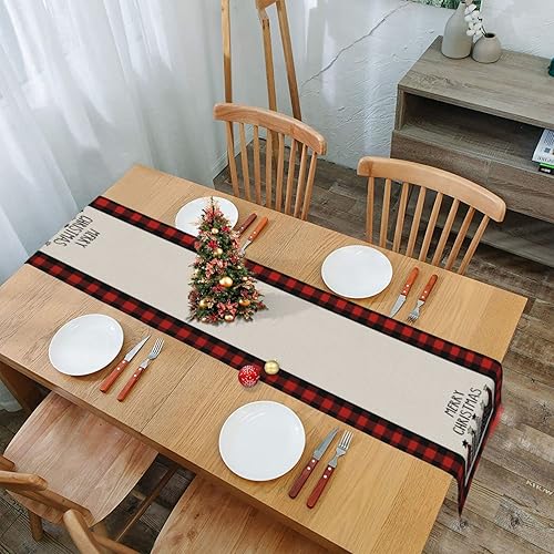 Miniatura 6 de UYPGOIN Camino de mesa de árboles de Navidad a cuadros rojos y negros de temporada de invierno feliz Navidad cocina comedor decoración para