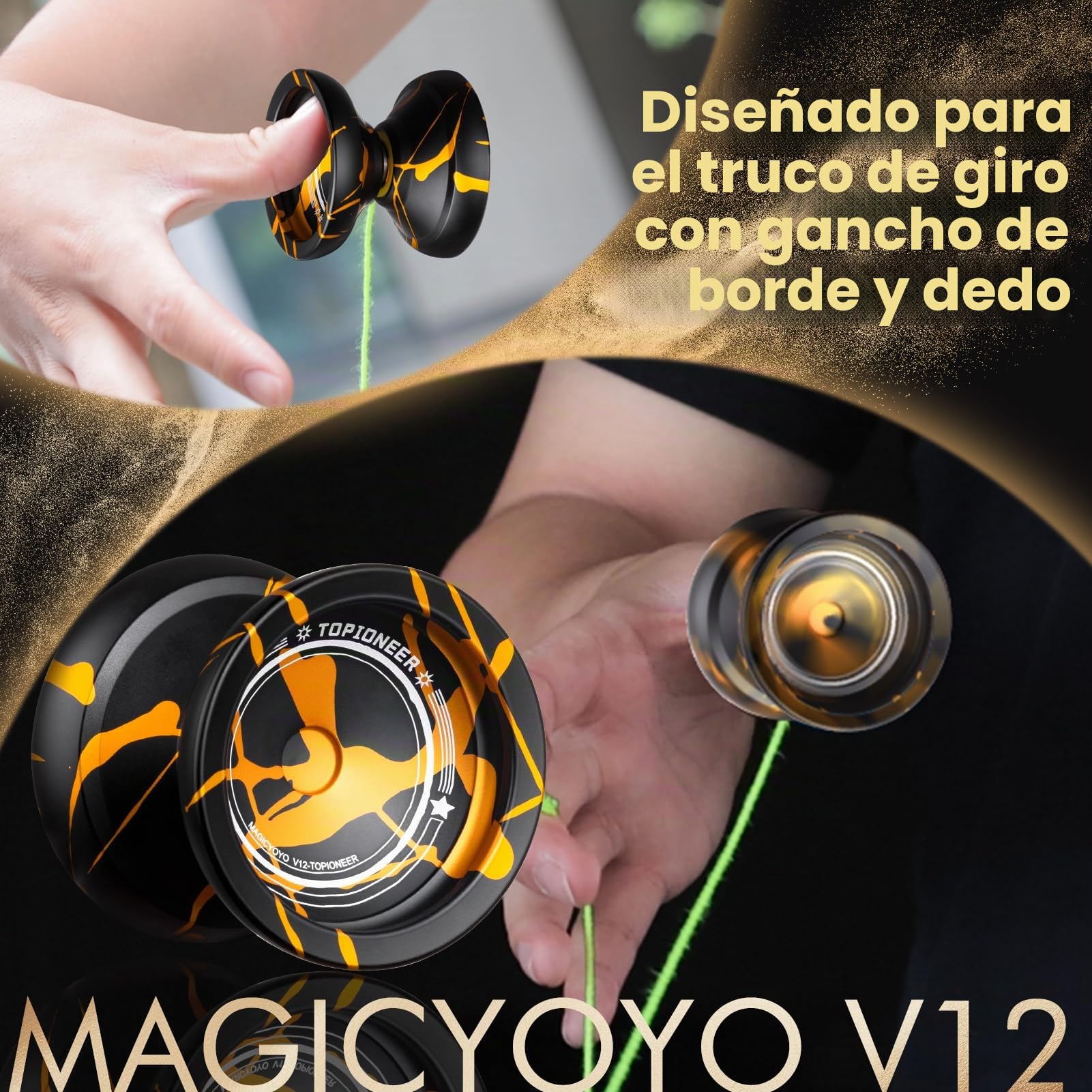 MAGICYOYO Yoyo V12 - Yoyo profesional de giro de dedo para principiantes y jugadores avanzados, YoYo de metal de doble propósito sensible y no responde, trucos de aleación de aluminio duradero