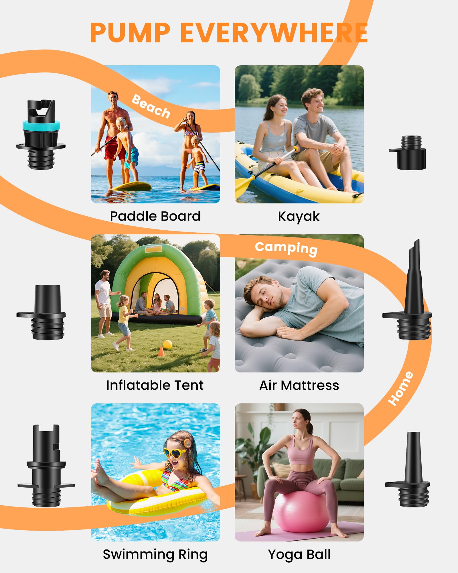 Rechargeable Gonfleur Paddle Electrique,Pompe à Air Portable Haute Pression(20 PSI),arrêt Automatique,Double Alimentation 12V DC & Batterie,avec 7 Buses à Air,pour Matelas Kayaks,Tentes,Noir