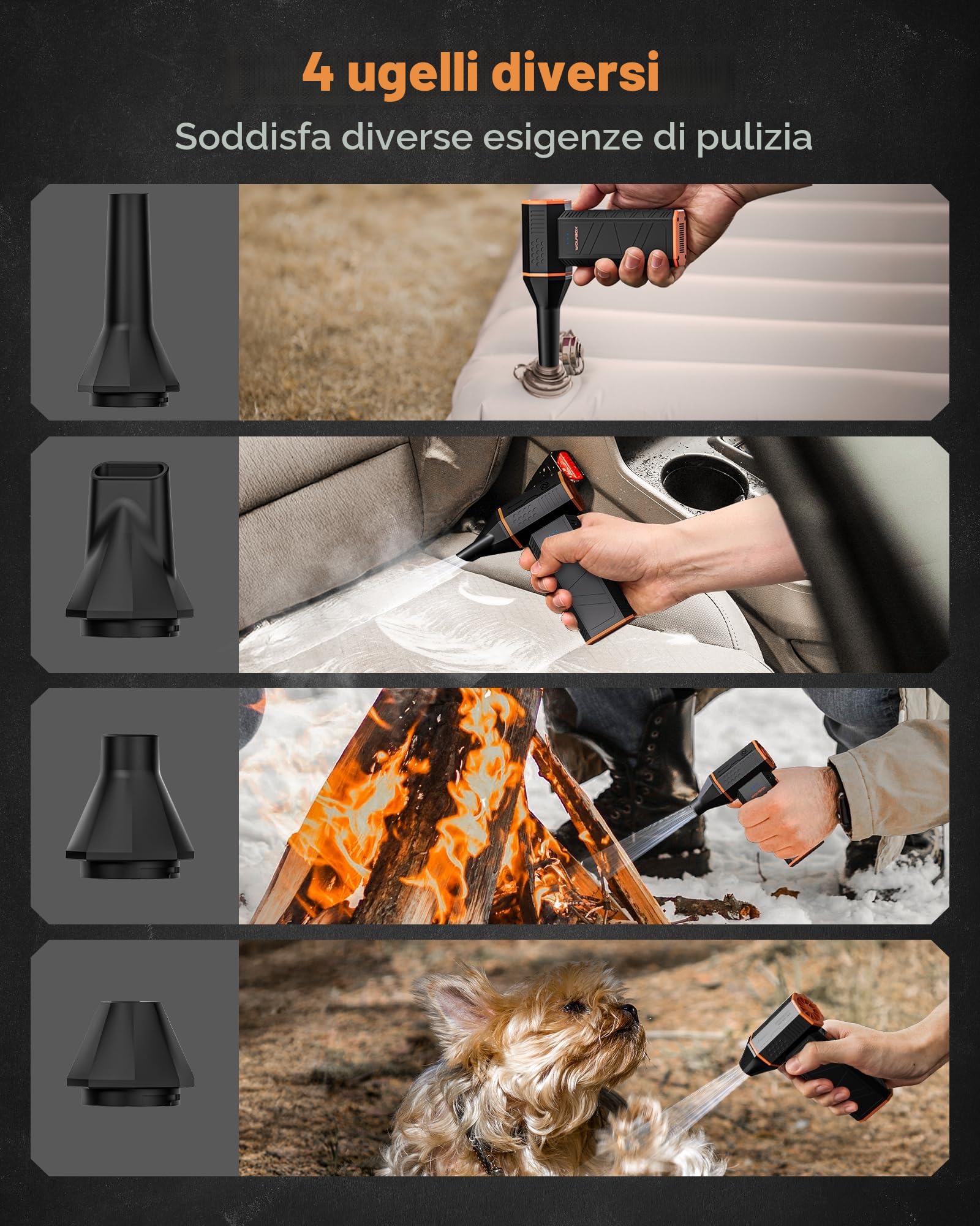 WOLFBOX MF50 Soffiatore a Batteria, Soffiatore Aria Compressa Elettrico 110000RPM con 3 Velocità, Mini Soffiatore Portatile Ricaricabile per Pulizia PC, Tastiera, Auto e Casa