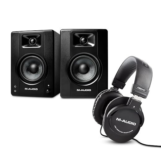 M-Audio BX4 and HDH40 - 120W active monitoring speakers with 4.5" woofer and studio monitoring headphones