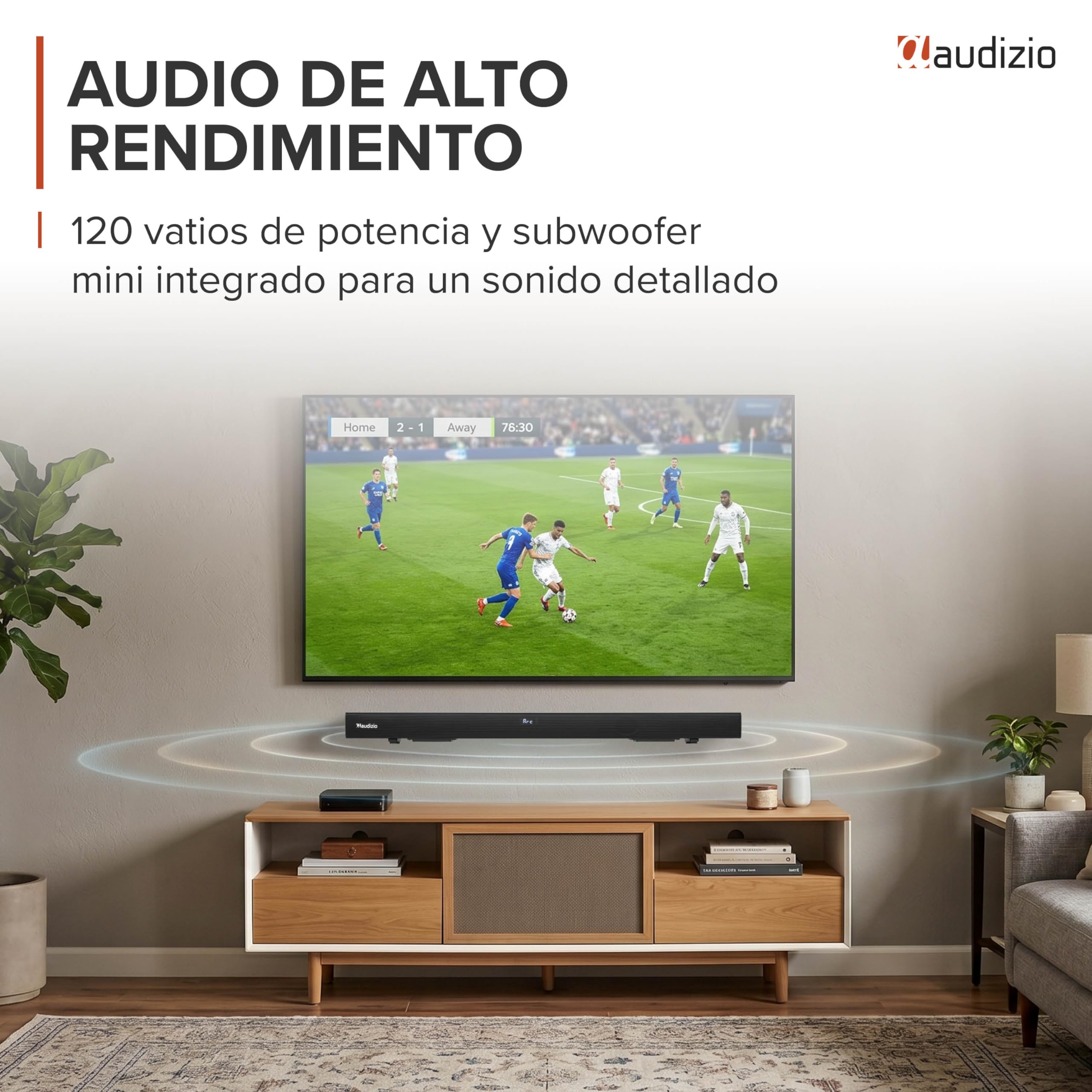 Audizio SB95 - Barra Sonido Bluetooth 120W con HDMI ARC, Bluetooth 5.3, Sistema 2.2, USB, Entrada óptica, Barras de Sonido para TV, Altavoces Bluetooth TV, Home Cinema ARC, Color Negro