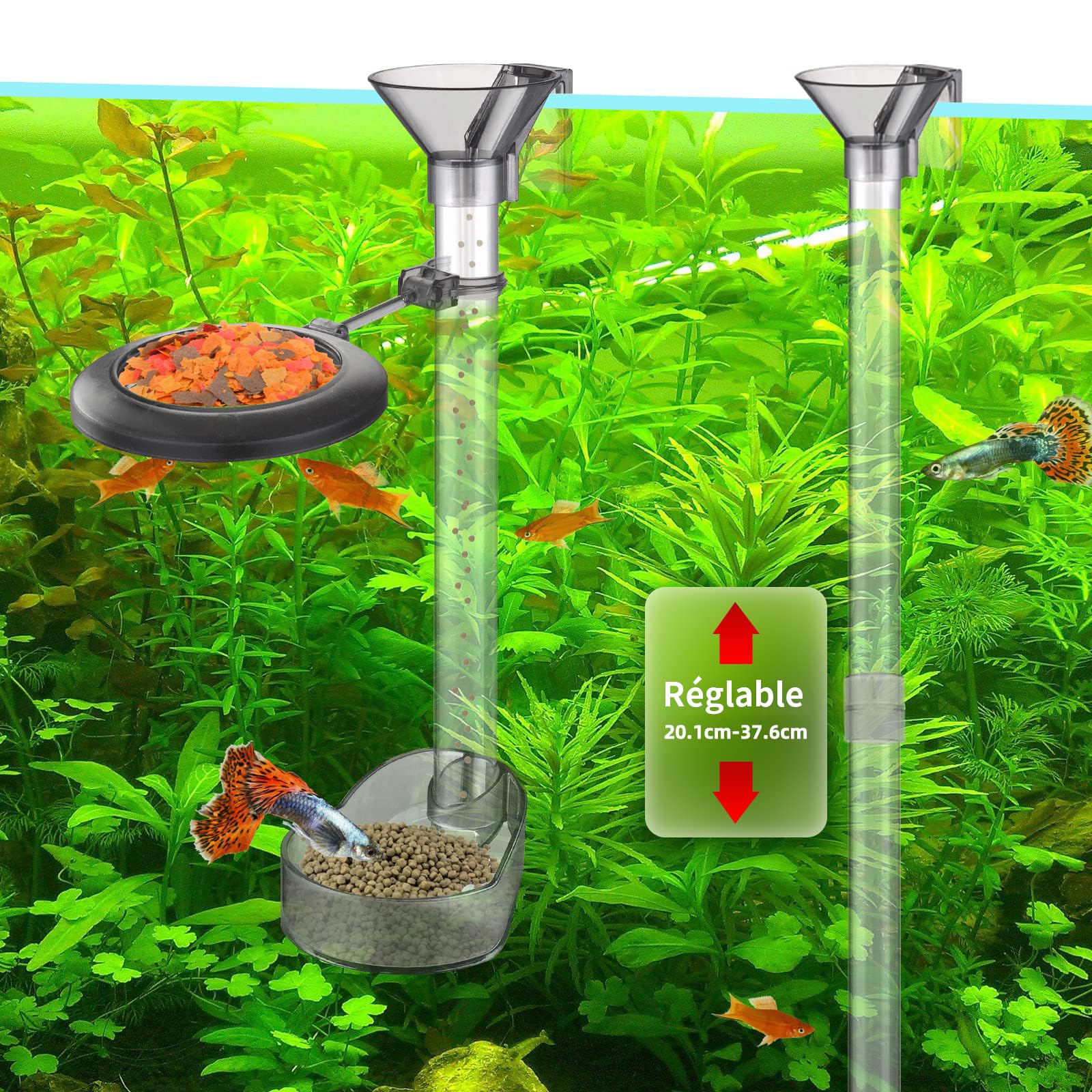 boxtech Tube d'alimentation Assemblé, Tube d'alimentation pour Aquarium, Deux Positions d'alimentation pour Les Poissons SupéRieurs Et InféRieurs (20-37cm)