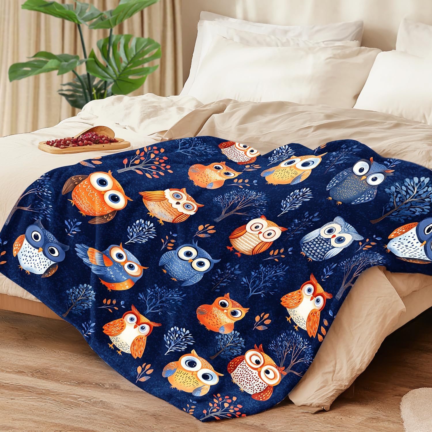 Cute owl Blanket owl Decor Cozy Animal Throw Super Soft Plush Flannel Fleece Blanket Gift for Kids Adults Men Women Ultra Warm & Lightweight Flannel, 50"X40" - Image 3