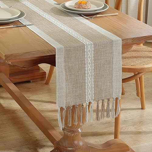 Camino de mesa de lino rústico con borlas, caminos de mesa de granja de 72 pulgadas de largo, decoración de mesa para decoración de fiestas, bodas y