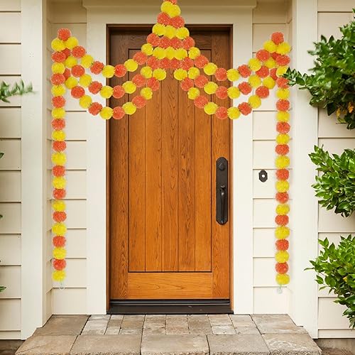 Miniatura 5 de 5 Piezas Guirnalda de Caléndula para Decoración, 5 Pies Flores Artificiales de Caléndula Decoraciones Diwali para el Hogar, Cabezas de Caléndula