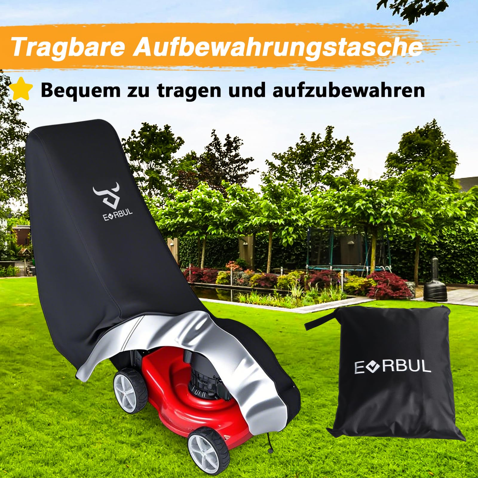 EVRBUL Abdeckung für Rasenmäher, strapazierfähig, wasserdicht, 420D, für den Außenbereich, zum Hinterherlaufen, UV-, staub- und windabweisend, mit Kordelzug und Aufbewahrungstasche