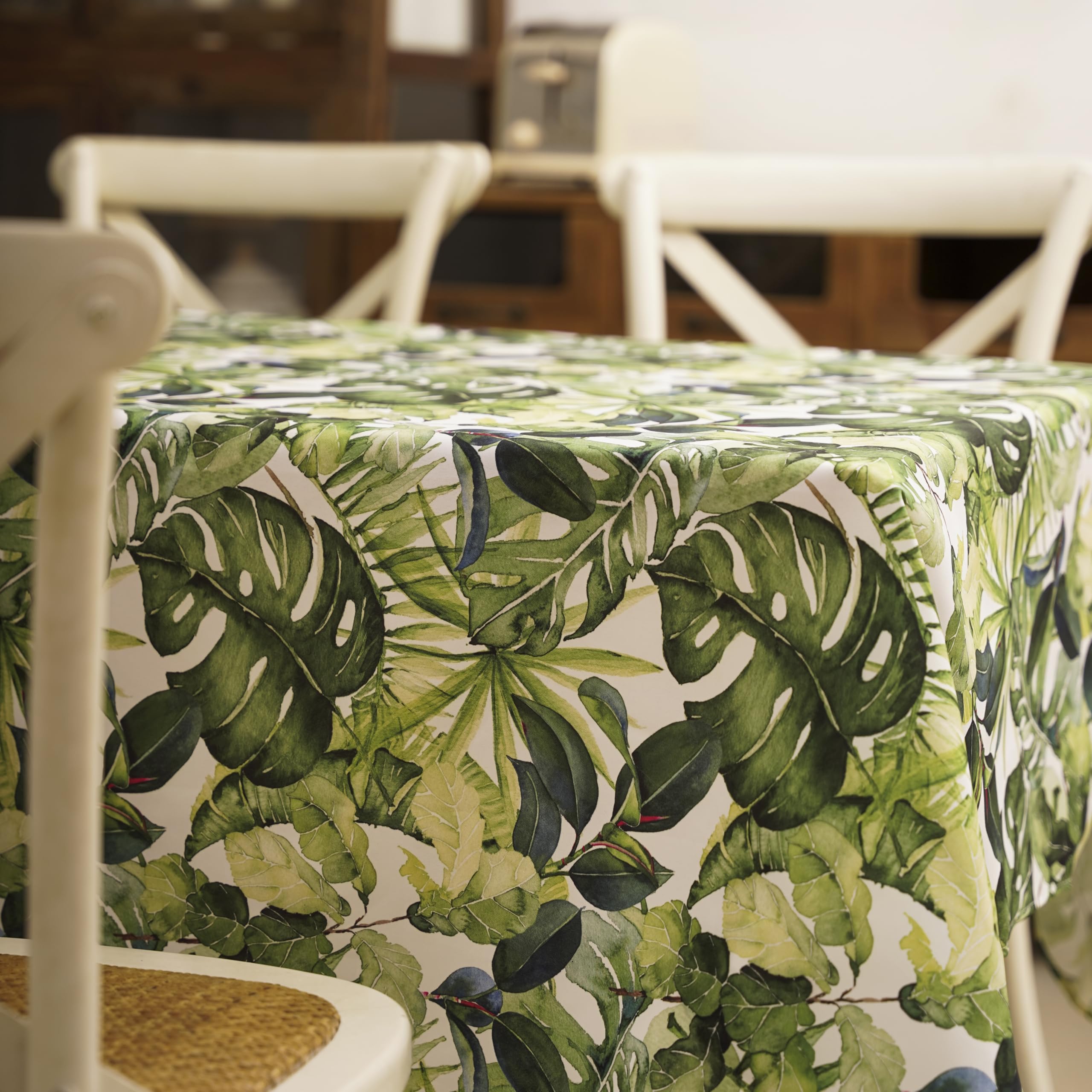 WalRiddle Tropical Palm Leaf Printed Wrinkle Resistant Tablecloth, Waterproof Vinyl Tablecloths for Formal or Everyday Use, 52"x70" Green/Rectangle