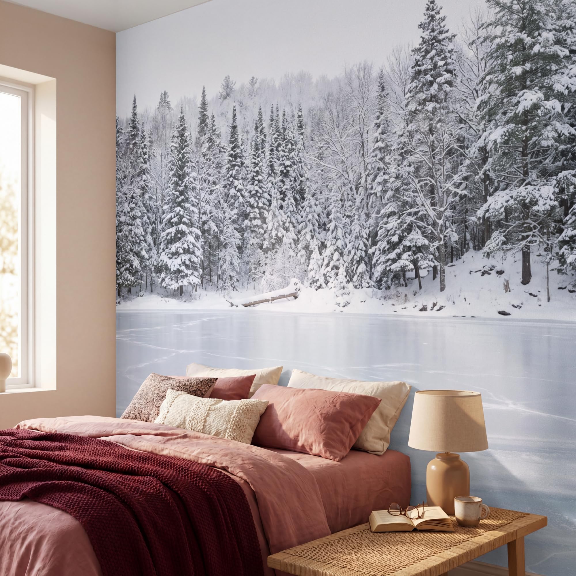 Papel Pintado Vinilico 300x300 cm Primera Calidad Papeles Pintados De Pared Pour Salon Dormitorio Decorativo Wallpaper Cocina Más - Pino - Hielo - Invierno - Calmante