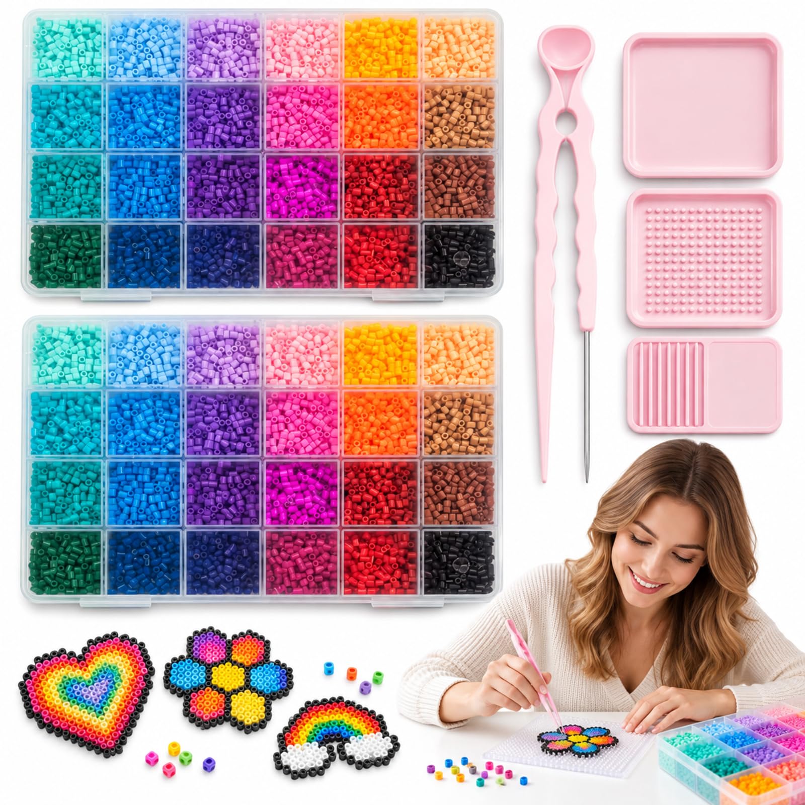 14406 Pcs Perler Beads Set, 24 Colours, Fuse Beads Craft Kit with Tools