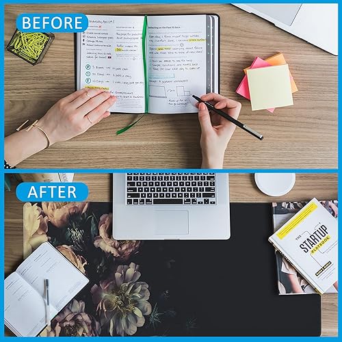 Miniatura 6 de Alfombrilla de mouse con diseño de peonías vintage para escritorio, base antideslizante y borde cosido, alfombrilla de mouse extendida para oficina