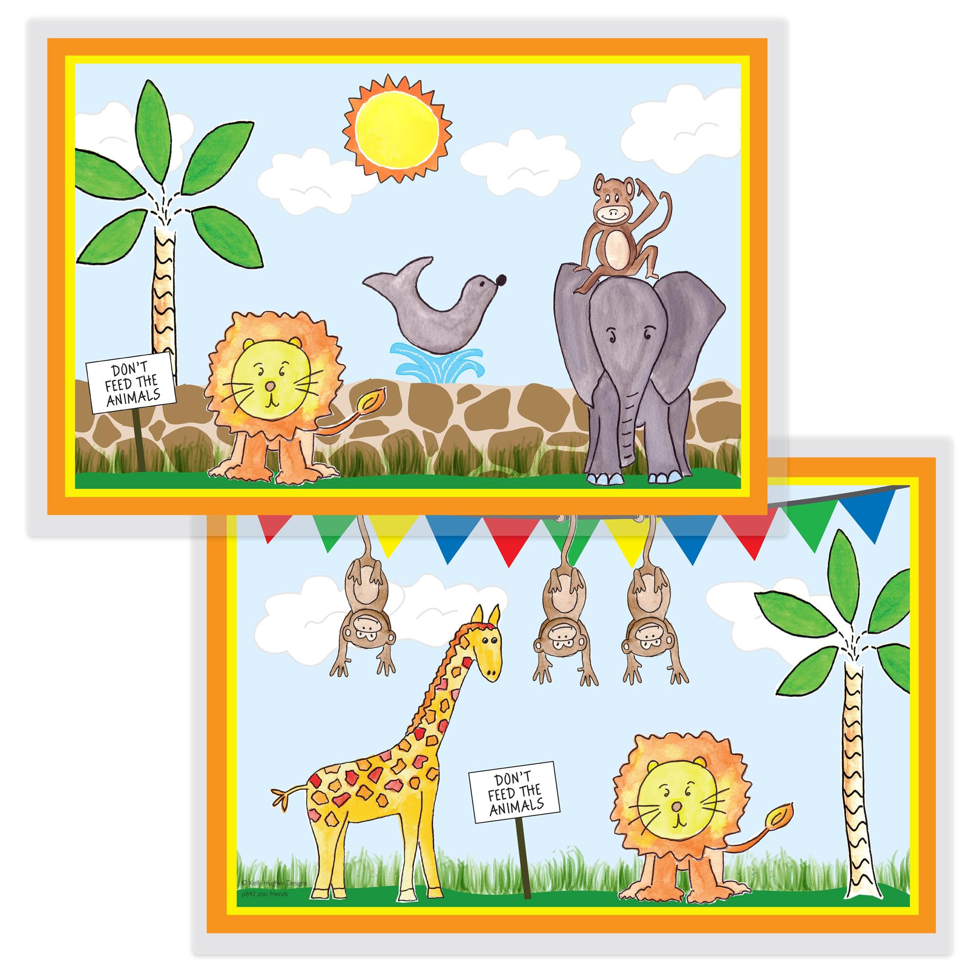 Zoo Animals Placemat for Kids by Kelly Hughes, Laminated, Made in The USA