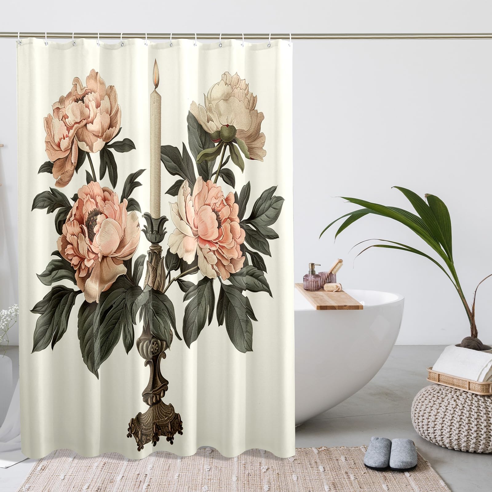 Namdeva Tenda Da Doccia Vintage Floreale Con Peonie Rosa E Viola – 180x180 Cm – Tessuto Impermeabile Con 12 Ganci Inclusi