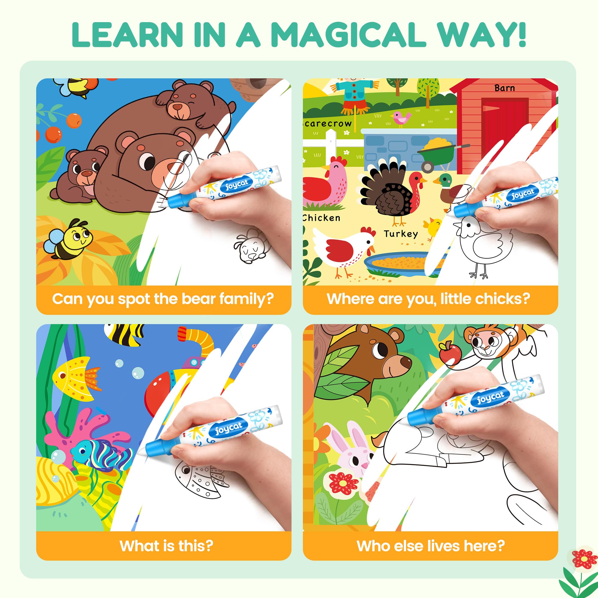 JoyCat Wassermalbuch für Kinder (3er-Pack): Ozean, Bauernhof, Wald | Wiederverwendbares Magisches Malbuch mit Wasserstift, Malen ohne Flecken, Faltbares EVA Aktivitätsbuch für Kinder ab 3 Jahren